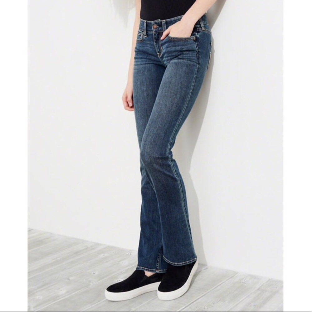 Dark Wash Low Rise Boot Cut Jeans with Rips